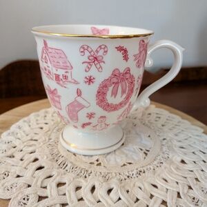 Grace Teaware Elegant White with red/pink designs Porcelain Mug